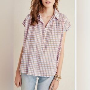 Anthropologie Pilcro and the Letterpress Serena Surf Henley Plaid Top Size S